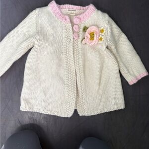 Cream Knit Cardigan with Pink Accents